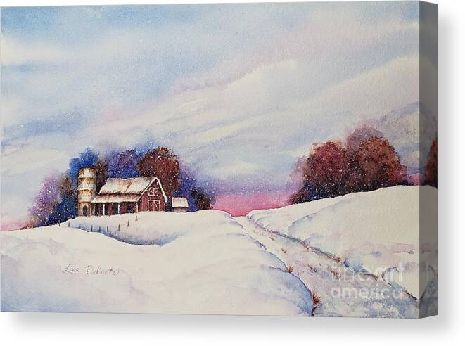 Snow Scene Canvas Print featuring the painting Long Road Home by Lisa Debaets