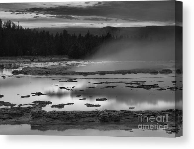 Great Canvas Print featuring the photograph Great Fountain Geyser Sunset Closeup Black And White by Adam Jewell