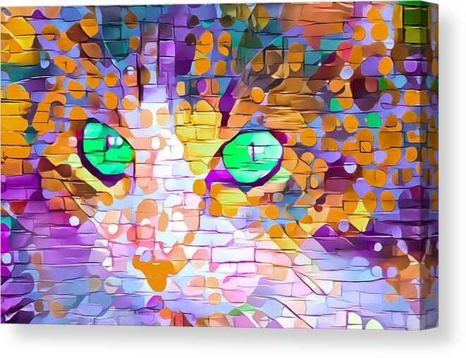 Surreal Canvas Print featuring the digital art Green Eyed Cat Abstract by Don Northup