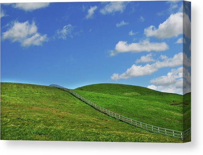 Scenics Canvas Print featuring the photograph Green Hills And Fence by Mitch Diamond