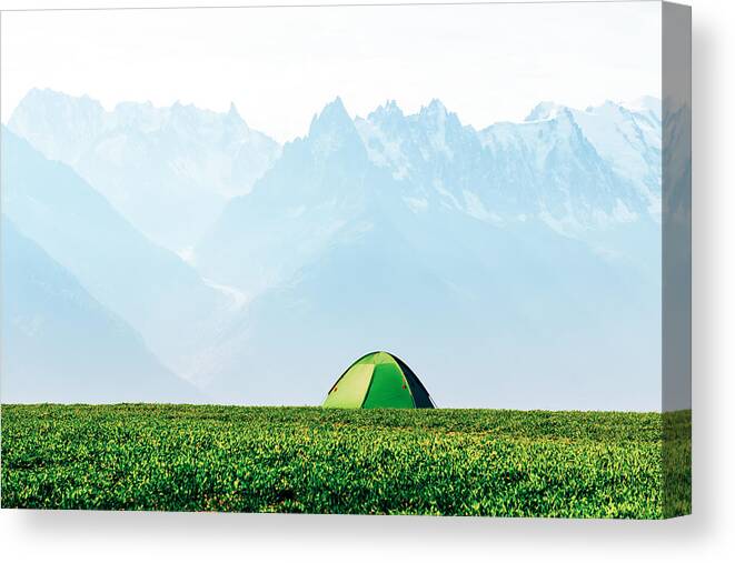 Landscape Canvas Print featuring the photograph Green Tent On Amazing Meadow In Summer by Ivan Kmit