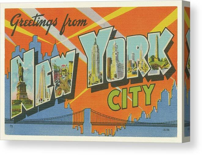Greetings Canvas Print featuring the painting Greetings From New York by Wild Apple Portfolio