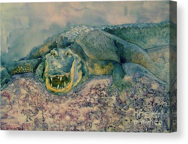 Alligator Canvas Print featuring the painting Grinning Gator by Amy Stielstra