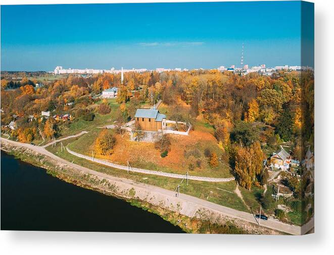 Landscapeaerial Canvas Print featuring the photograph Grodno, Belarus. Aerial Birds-eye View by Ryhor Bruyeu