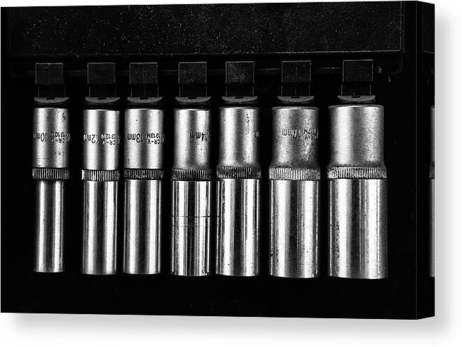Tools Canvas Print featuring the photograph Group of metal Spanner heads of various sizes by Michalakis Ppalis