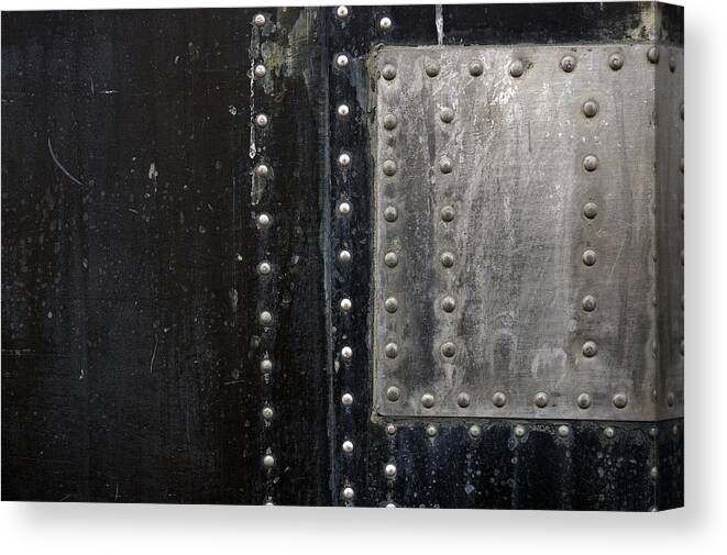 Black Color Canvas Print featuring the photograph Grunge Texture With Rivets 5 by Scottkrycia
