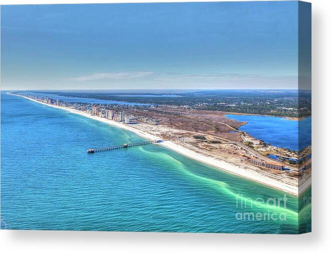  Canvas Print featuring the photograph GSP Pier and Beach by Gulf Coast Aerials -