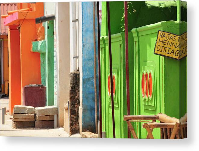 Orange Color Canvas Print featuring the photograph Hampi Baskstreets,karnataka,india by Alan lagadu