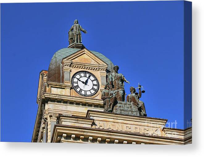 Findlay Canvas Print featuring the photograph Hancock County Court House Statues 4502 by Jack Schultz
