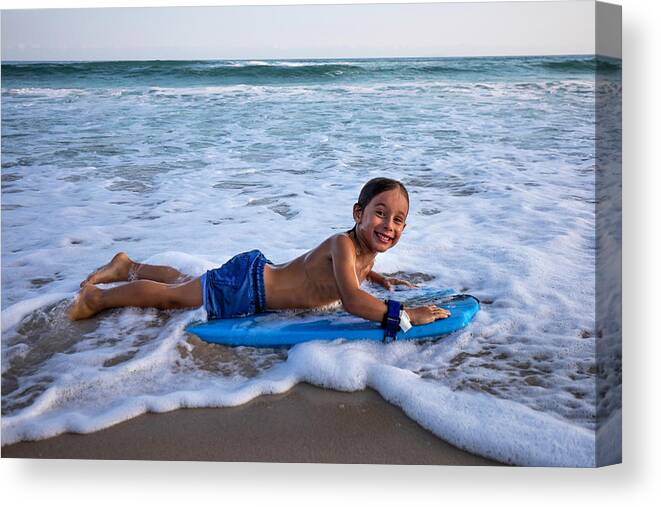 Bruin munt Verheugen Happy 5 Years Old Kid On A Boogie Board At The Beach Canvas Print / Canvas  Art by Cavan Images - Fine Art America
