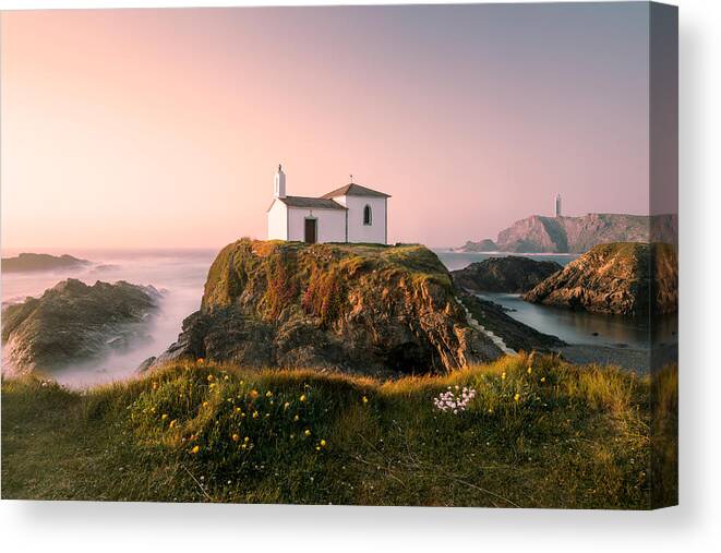 Ocean Canvas Print featuring the photograph Hermitage On The Top Of A Cliff,galicia,spain. by Adrian Nunez