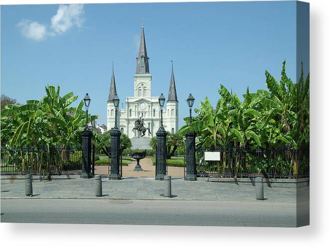 Statue Canvas Print featuring the photograph Historic Jackson Square, New Orleans by Pelicankate