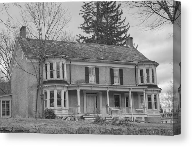 Waterloo Village Canvas Print featuring the photograph Historic Mansion With Towers - Waterloo Village by Christopher Lotito
