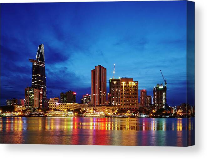 Ho Chi Minh City Canvas Print featuring the photograph Ho Chi Minh City Skyline At Night by Ultra.f