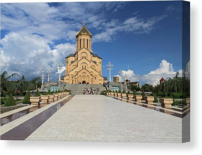 Tranquility Canvas Print featuring the photograph Holy Trinity Cathedral In Tbilisi by Rafax