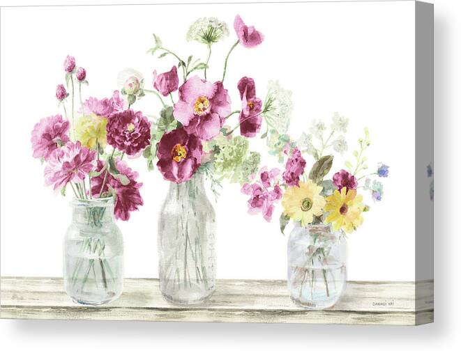 Anemones Canvas Print featuring the painting Homegrown Summer I Pink White by Danhui Nai