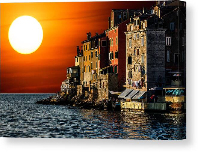 Rovinj Canvas Print featuring the photograph Homes with a view by Wolfgang Stocker
