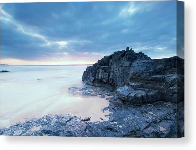 Water's Edge Canvas Print featuring the photograph Horizontal Blue Landscape Of Rocky by Nkbimages