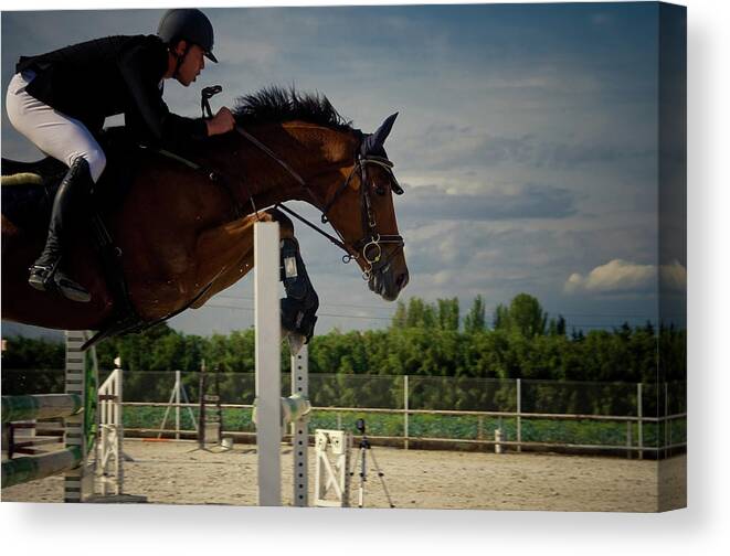 Horse Canvas Print featuring the photograph Horse Riding Show Jump by By Ana Gassent