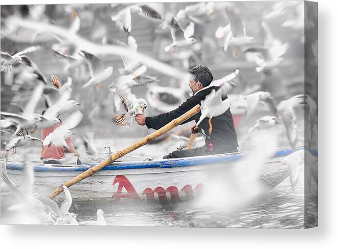 Seagulls Canvas Print featuring the photograph I Got It !! by Juan Luis Duran