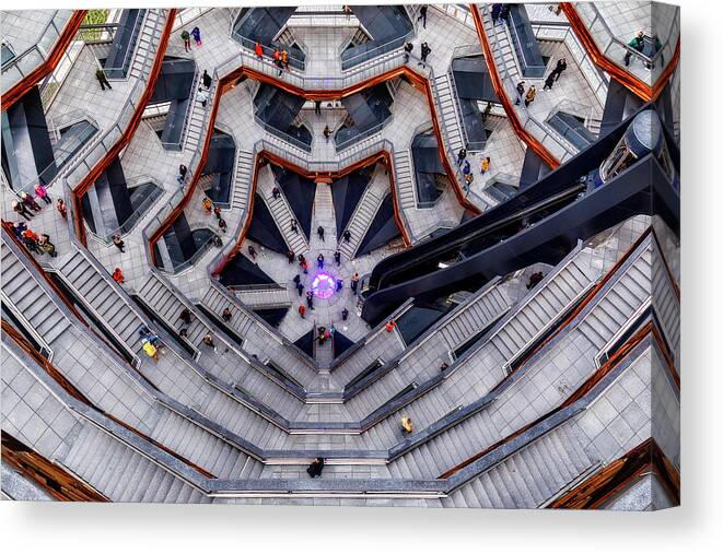 Hudson Yards Canvas Print featuring the photograph Inside the Hudson Yards Vessel NYC II by Susan Candelario