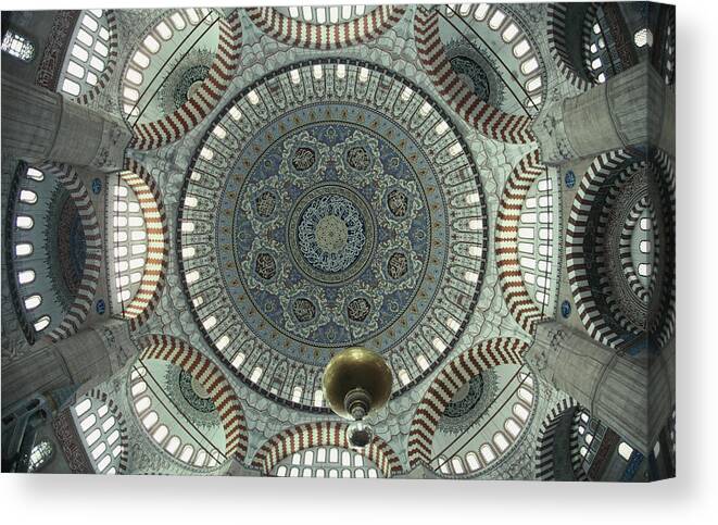 Ceiling Canvas Print featuring the photograph Interior View Of Selimiye Mosque, Low by Murat Taner
