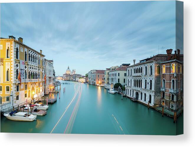 Tranquility Canvas Print featuring the photograph Italy, Venice, Grand Canal At Dusk by Daniel Viñé Garcia