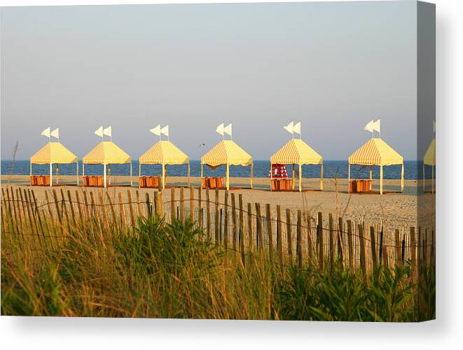 Water's Edge Canvas Print featuring the photograph Jersey Beach Tents by Bskdesigns