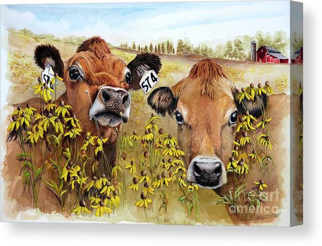 Cows Canvas Print featuring the painting Jersey Girls by Jeanette Ferguson