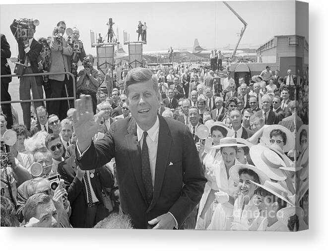 People Canvas Print featuring the photograph John F. Kennedy Greeting Crowd by Bettmann