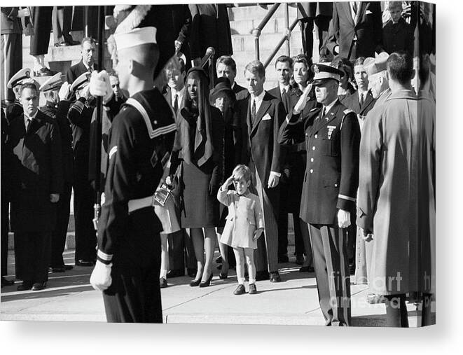 Mourner Canvas Print featuring the photograph John F. Kennedy Jr. Saluting His Father by Bettmann