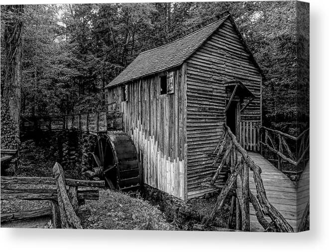 John P. Cable Canvas Print featuring the photograph John P. Cable Grist Mill Black and White by Judy Vincent