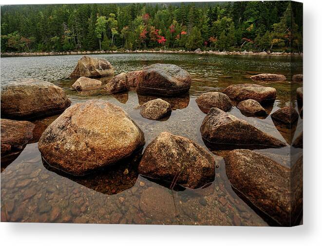 Maine Canvas Print featuring the photograph Jordon Pond Boulders by Tom Gresham
