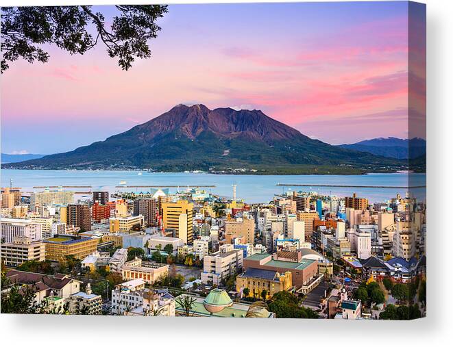 Landscape Canvas Print featuring the photograph Kagoshima, Japan With Sakurajima by Sean Pavone