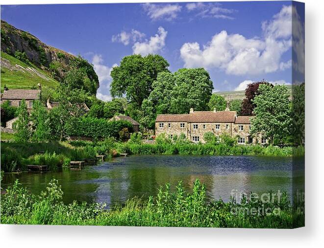 Kilnsey Crag Canvas Print featuring the photograph Kilnsey Village, Yorkshire Dales by Martyn Arnold