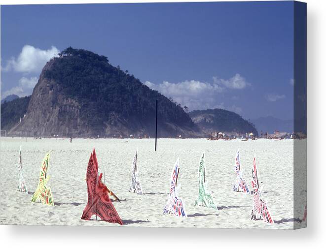 1970-1979 Canvas Print featuring the photograph Kites at Ipanema Beach, Brazil by Alfred Eisenstaedt