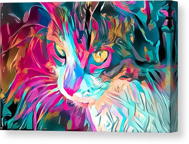 Pink Canvas Print featuring the digital art Kitty Abstract Flowing Paint by Don Northup