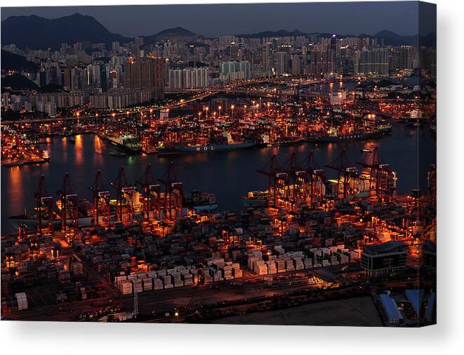 Tranquility Canvas Print featuring the photograph Kwai Chung Container Terminal by Wallacefsk