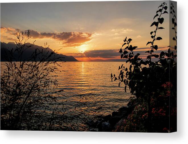Lake Geneva Sunset No 2 Canvas Print featuring the photograph Lake Geneva Sunset No 2 by Phyllis Taylor