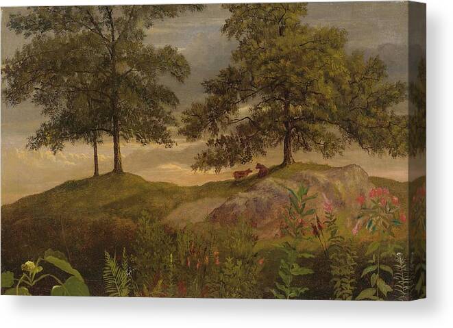 Landscape Canvas Print featuring the painting Landscape With Cows by Albert Bierstadt