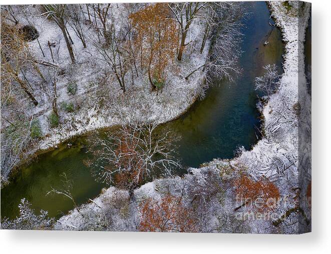 Autumn Canvas Print featuring the photograph Late Autumn Snowfall AR10208 by Mark Graf