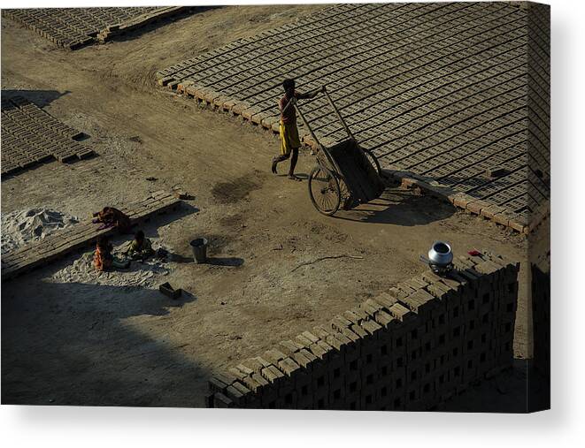 Street Canvas Print featuring the photograph Life In A Brick Field by Shirshendu
