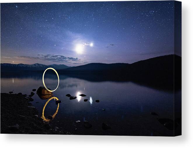  Canvas Print featuring the photograph Light Painting Lake McDonald by Jake Sorensen