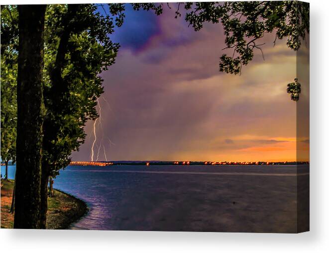 Grand Lake Canvas Print featuring the photograph Lightening Over the Lake by David Wagenblatt