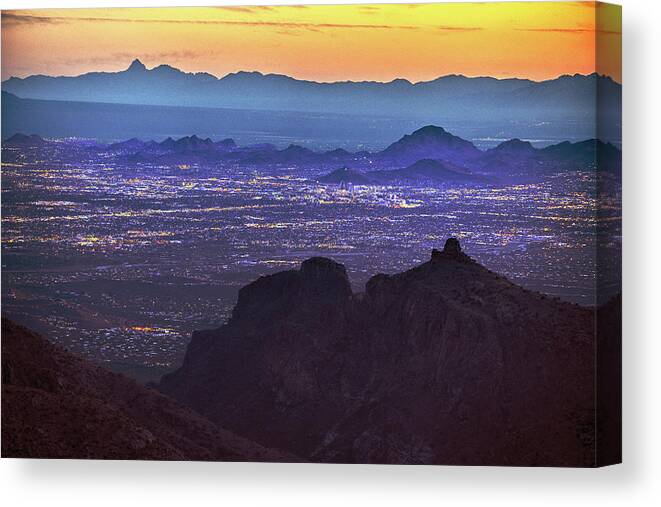 Tucson Canvas Print featuring the photograph Lights of Tucson at Twilight by Chance Kafka