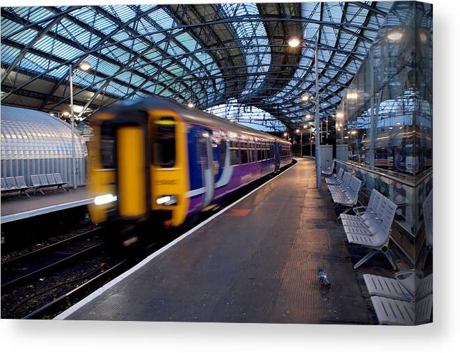 Downtown District Canvas Print featuring the photograph Liverpool Train Station Motion Blur by Ilbusca
