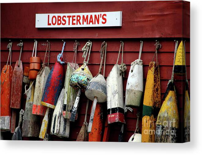 Lobster Pot Markers Canvas Print featuring the photograph Lobsterman's by Terri Brewster