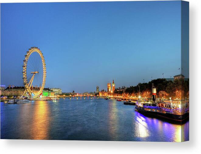 Clock Tower Canvas Print featuring the photograph London At Night by Thank You For Choosing My Work.