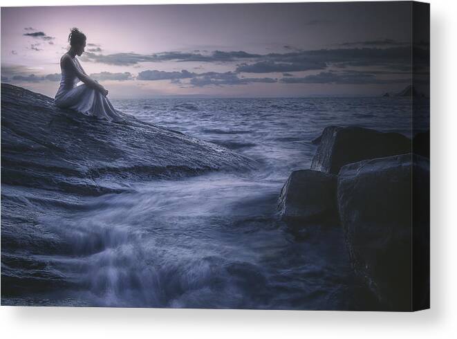 Girl Canvas Print featuring the photograph Lonely Mermaid by Paolo Lazzarotti
