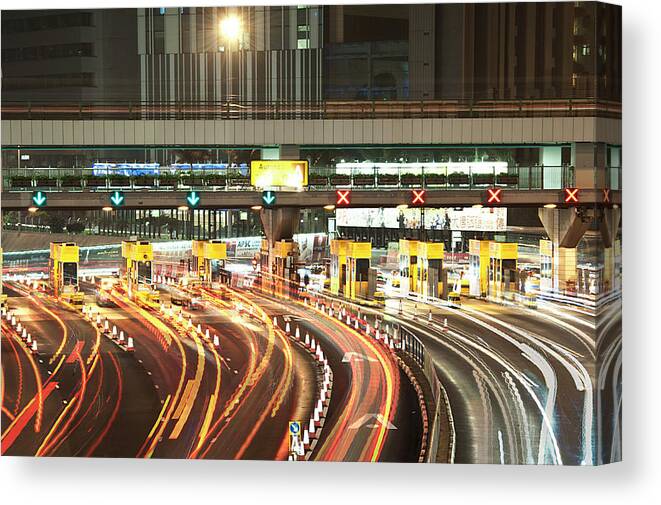 Traffic Cone Canvas Print featuring the photograph Long Exposure Of Toll Plaza by Thank You For Choosing My Work.